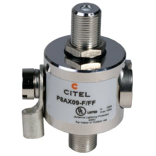 Citel Outdoor RF Protector, Dc-3.5 Ghz, Dc Pass, 25W, Imax 20Ka, Female-Female F Connector P8AX09-F/FF